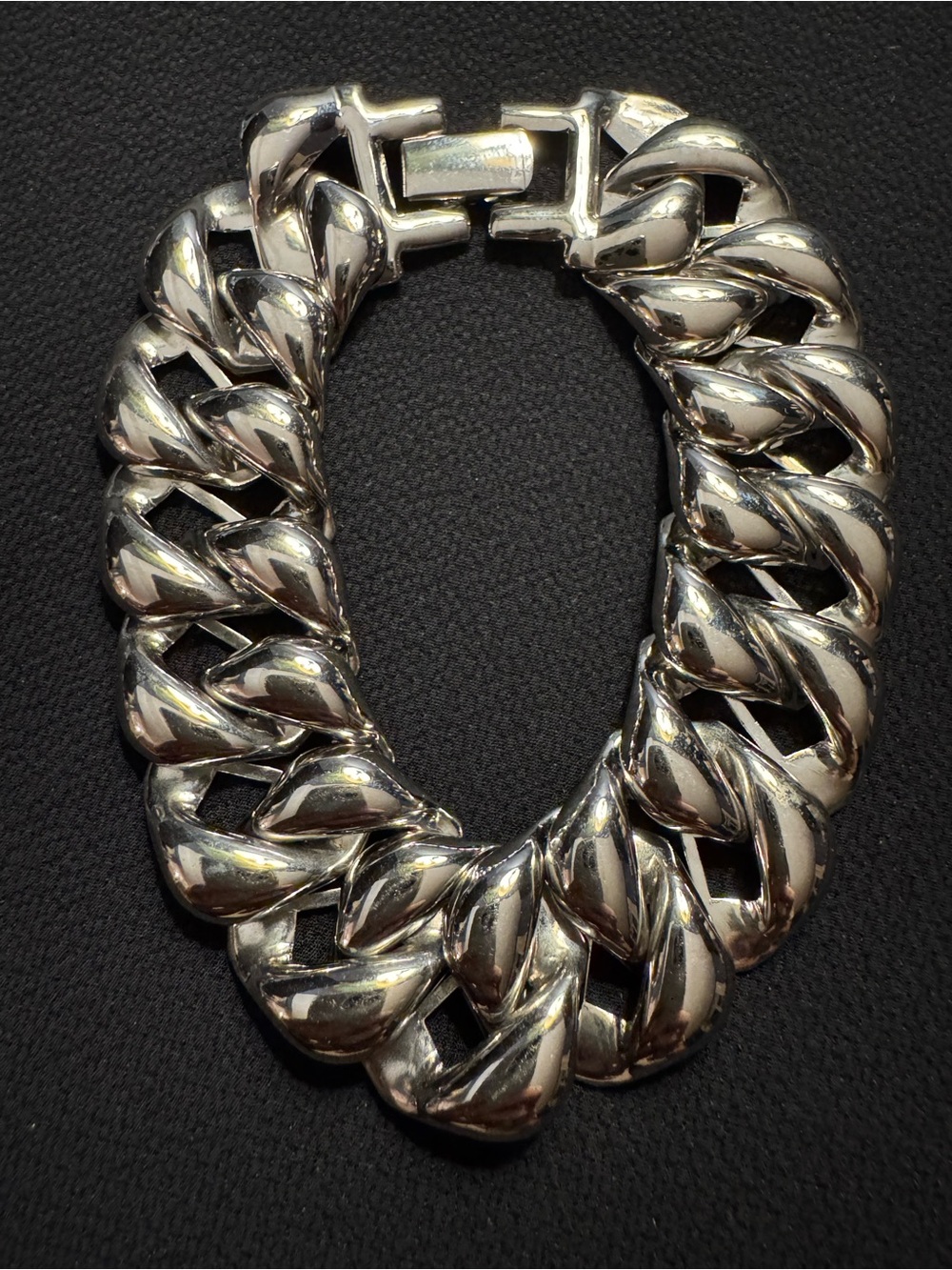 Trifari Chunky Silver Sculptural Link Bracelet 8”